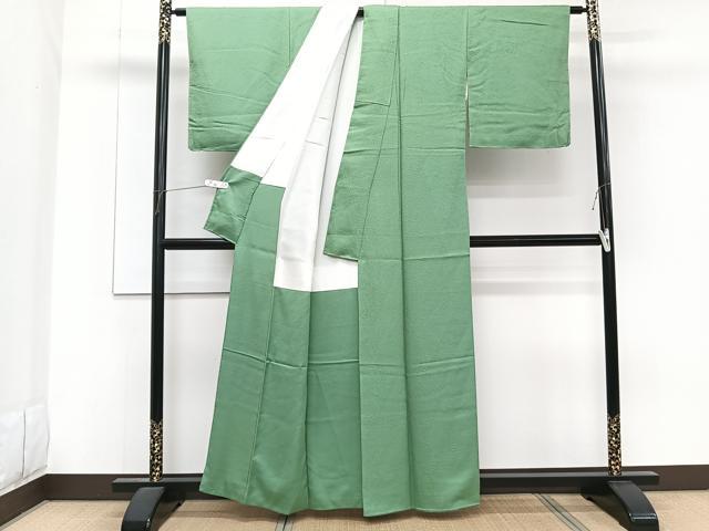平和屋着物■上質な色無地 作家物 花地紋 緑青色 正絹 逸品 CABF8137xi