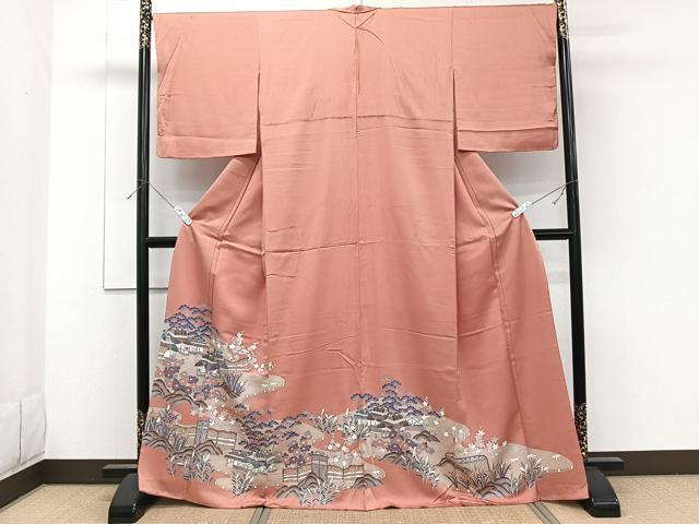 平和屋着物■色留訪問着　流水風景文　松竹梅　金銀彩　正絹　逸品　CABF8141xi