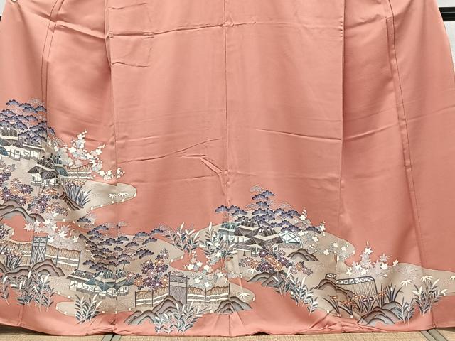 平和屋着物■色留訪問着　流水風景文　松竹梅　金銀彩　正絹　逸品　CABF8141xi