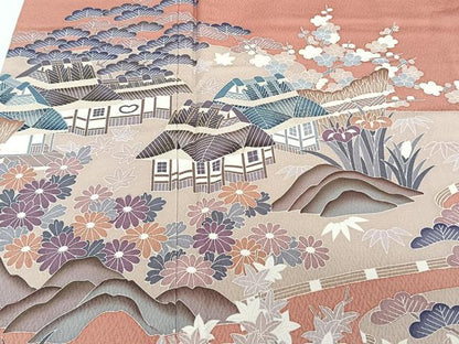平和屋着物■色留訪問着　流水風景文　松竹梅　金銀彩　正絹　逸品　CABF8141xi