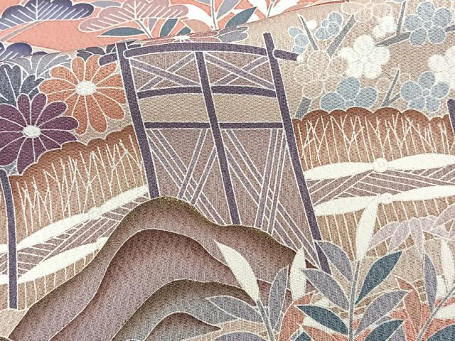 平和屋着物■色留訪問着　流水風景文　松竹梅　金銀彩　正絹　逸品　CABF8141xi