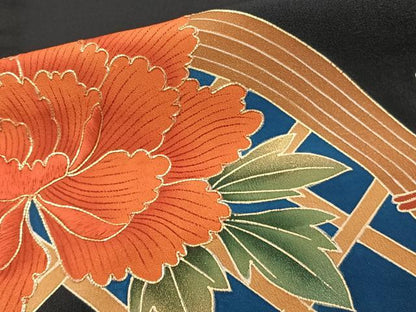 平和屋着物■豪華黒留袖　駒刺繍　籬草花文　金彩　正絹　逸品　CABF8150xi