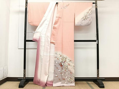 平和屋着物■訪問着　枝垂れ雪輪花文　暈し染め　金銀彩　正絹　逸品　CABF8152xi