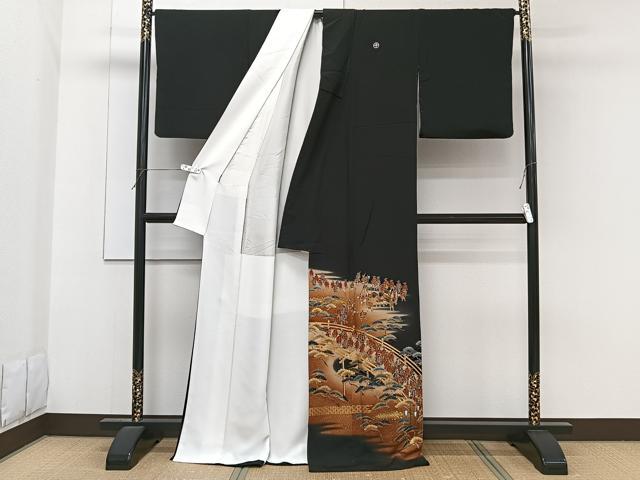平和屋着物■豪華黒留袖　作家物　駒刺繍　渡橋人物松文　暈し染め　金彩　正絹　逸品　CABF8155xi