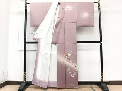 平和屋着物■訪問着　檜扇花文　暈し染め　金銀彩　正絹　逸品　CABF8163xi