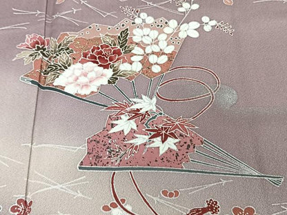 平和屋着物■訪問着　檜扇花文　暈し染め　金銀彩　正絹　逸品　CABF8163xi