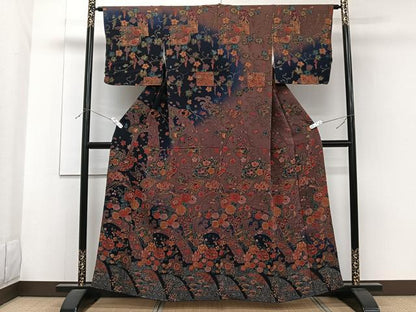 平和屋着物■訪問着　鳳凰蝶々扇宝花文　鬼しぼ縮緬　正絹　逸品　CABF8164xi