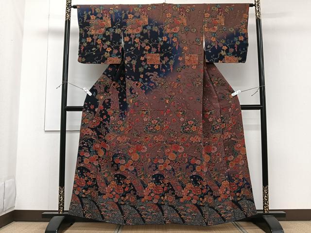 平和屋着物■訪問着　鳳凰蝶々扇宝花文　鬼しぼ縮緬　正絹　逸品　CABF8164xi