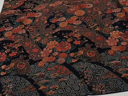平和屋着物■訪問着　鳳凰蝶々扇宝花文　鬼しぼ縮緬　正絹　逸品　CABF8164xi