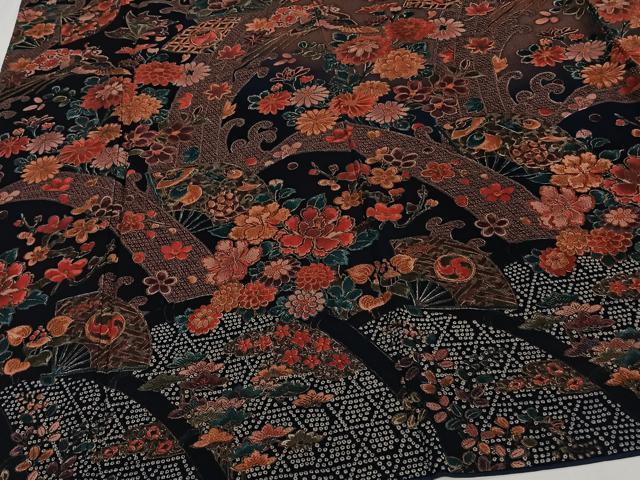 平和屋着物■訪問着　鳳凰蝶々扇宝花文　鬼しぼ縮緬　正絹　逸品　CABF8164xi