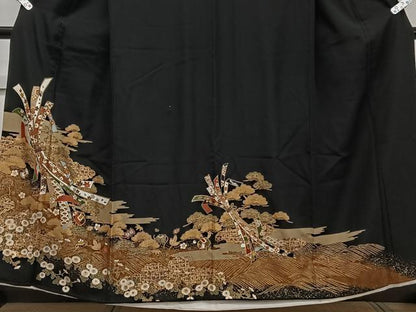平和屋着物■豪華黒留袖　雲取り束ね宝花文　金彩　正絹　逸品　CABF8165xi