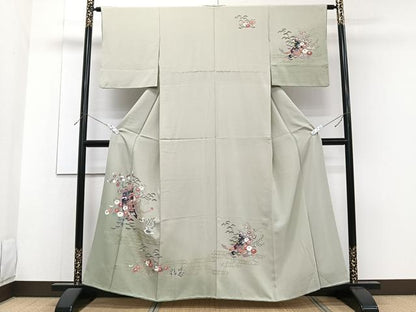 平和屋着物■訪問着　誰が袖花鳥文　金彩　正絹　逸品　CABF8172xi