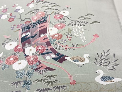 平和屋着物■訪問着　誰が袖花鳥文　金彩　正絹　逸品　CABF8172xi