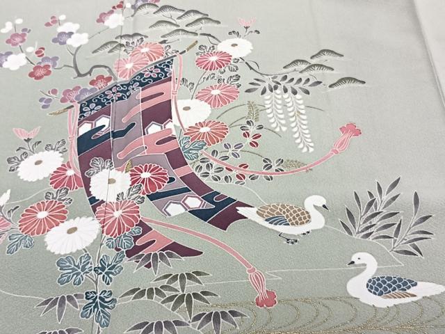 平和屋着物■訪問着　誰が袖花鳥文　金彩　正絹　逸品　CABF8172xi