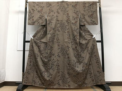 平和屋着物■上質な紬　よろけ縞草花文　正絹　逸品　未使用　CABF8176xi