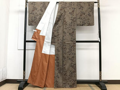 平和屋着物■上質な紬　よろけ縞草花文　正絹　逸品　未使用　CABF8176xi