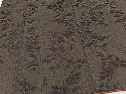 平和屋着物■上質な紬　よろけ縞草花文　正絹　逸品　未使用　CABF8176xi