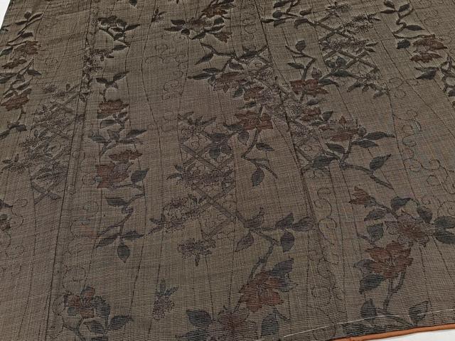 平和屋着物■上質な紬　よろけ縞草花文　正絹　逸品　未使用　CABF8176xi