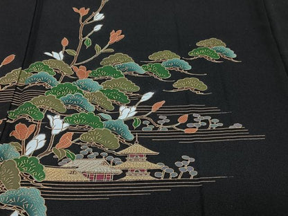 平和屋着物■豪華黒留袖　流水風景文　金彩　正絹　逸品　CABF8178xi