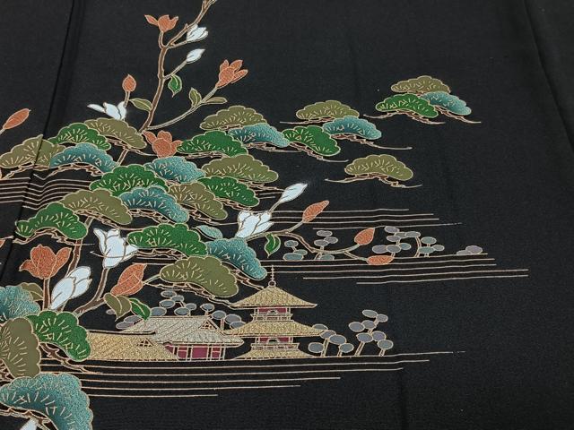平和屋着物■豪華黒留袖　流水風景文　金彩　正絹　逸品　CABF8178xi