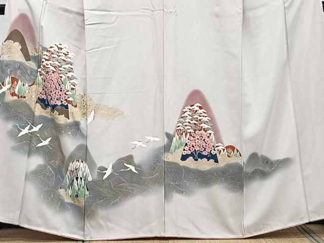 平和屋着物□訪問着 立波飛鶴風景文 暈し染め 金銀彩