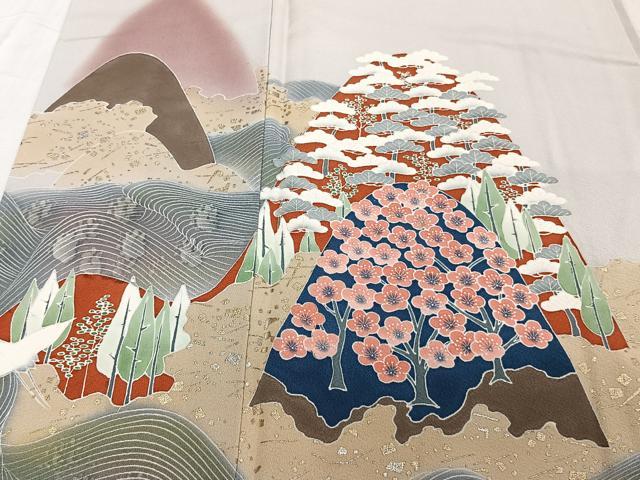 平和屋着物▽訪問着　単衣　風景文　金銀彩　正絹　逸品　AABB7748jh 平和屋着物▽訪問着 単衣 風景文 金銀彩 正絹 逸品 AABB7748jhの通販