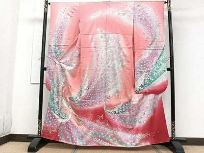 平和屋着物■豪華振袖 孔雀花唐草文 銀彩 正絹 逸品 CABF8195xi
