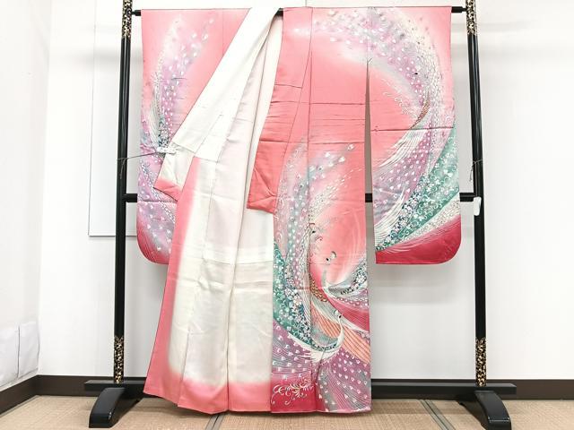 平和屋着物■豪華振袖 孔雀花唐草文 銀彩 正絹 逸品 CABF8195xi