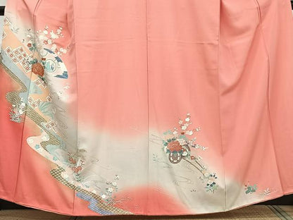 平和屋着物■訪問着 駒刺繍 流水花蝶文 暈し染め 金銀彩 正絹 逸品 CABF8197xi