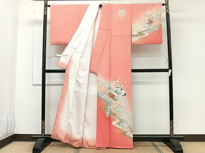 平和屋着物■訪問着 駒刺繍 流水花蝶文 暈し染め 金銀彩 正絹 逸品 CABF8197xi