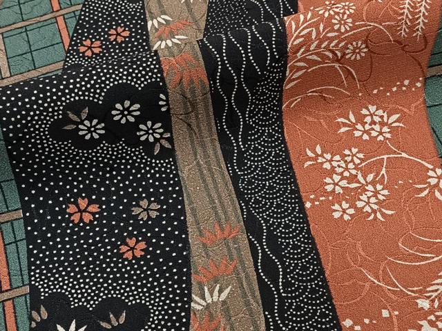 平和屋着物■上質な小紋 よろけ縞花文 黒地 正絹 逸品 CABF8201xi