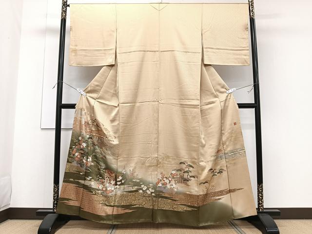 平和屋着物■色留訪問着 作家物 雲取り風景文 松竹梅 暈し染め 金銀彩 正絹 逸品 CABF8202xi