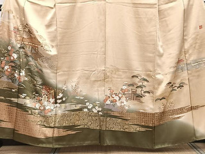 平和屋着物■色留訪問着 作家物 雲取り風景文 松竹梅 暈し染め 金銀彩 正絹 逸品 CABF8202xi