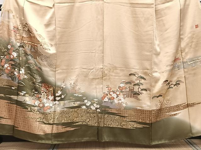 平和屋着物■色留訪問着 作家物 雲取り風景文 松竹梅 暈し染め 金銀彩 正絹 逸品 CABF8202xi