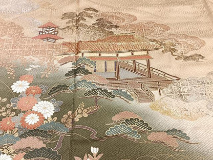平和屋着物■色留訪問着 作家物 雲取り風景文 松竹梅 暈し染め 金銀彩 正絹 逸品 CABF8202xi