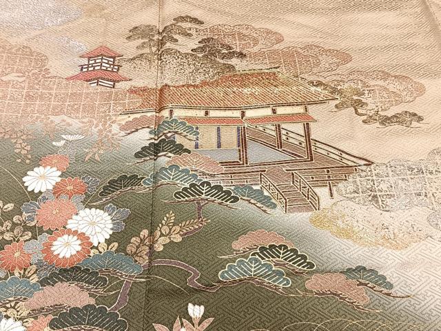 平和屋着物■色留訪問着 作家物 雲取り風景文 松竹梅 暈し染め 金銀彩 正絹 逸品 CABF8202xi