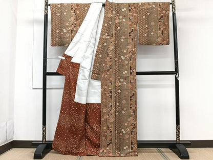 平和屋着物■上質な小紋 間道花蝶文 金彩 正絹 逸品 CABF8204xi