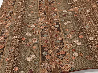 平和屋着物■上質な小紋 間道花蝶文 金彩 正絹 逸品 CABF8204xi