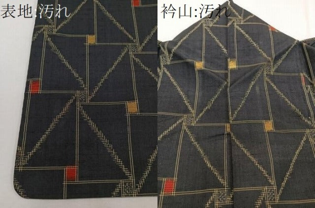 平和屋着物■上質な紬 幾何学文 黒地 正絹 逸品 CABF8206xi