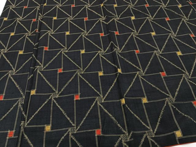 平和屋着物■上質な紬 幾何学文 黒地 正絹 逸品 CABF8206xi