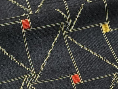 平和屋着物■上質な紬 幾何学文 黒地 正絹 逸品 CABF8206xi