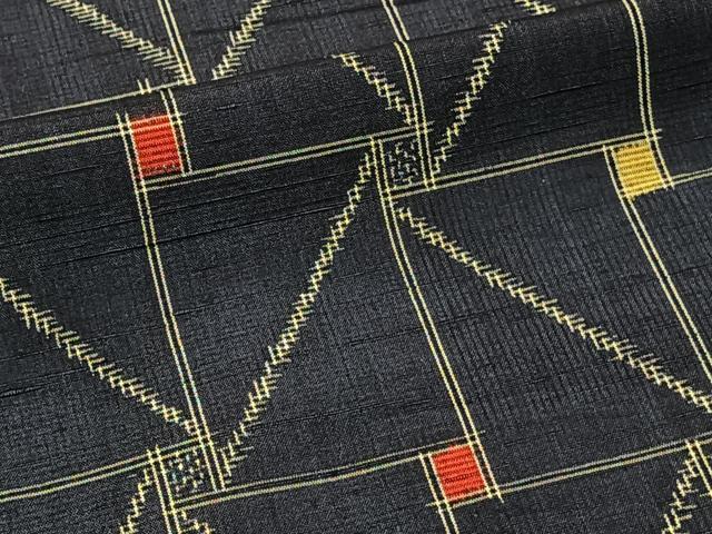 平和屋着物■上質な紬 幾何学文 黒地 正絹 逸品 CABF8206xi