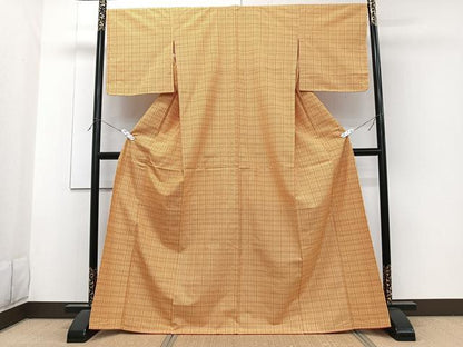 平和屋着物■上質な紬 格子文 正絹 逸品 未使用 CABF8207xi