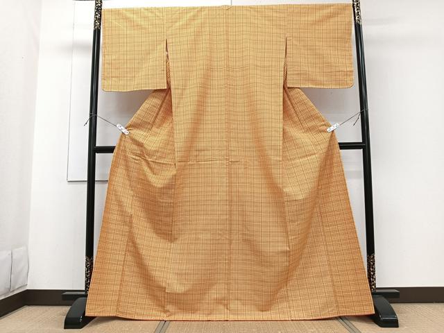 平和屋着物■上質な紬 格子文 正絹 逸品 未使用 CABF8207xi
