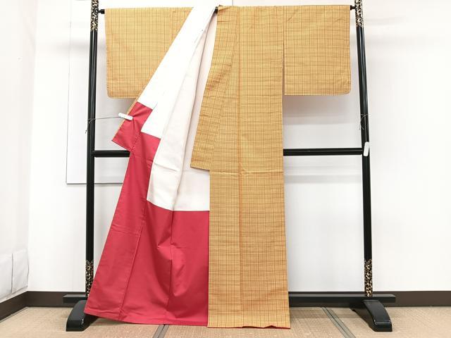 平和屋着物■上質な紬 格子文 正絹 逸品 未使用 CABF8207xi