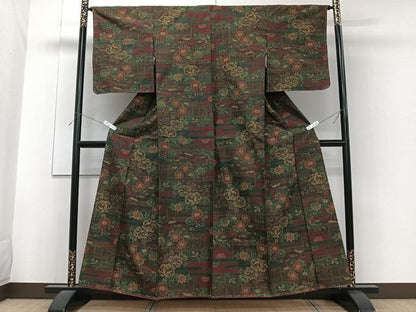 平和屋着物■上質な紬 絵霞草花文 正絹 逸品 未使用 CABF8208xi