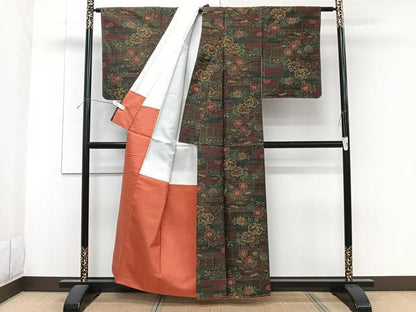 平和屋着物■上質な紬 絵霞草花文 正絹 逸品 未使用 CABF8208xi