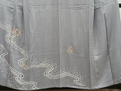 平和屋着物■訪問着 絞り スワトウ刺繍 流水草花文 正絹 逸品 CABF8215xi