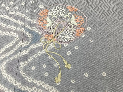 平和屋着物■訪問着 絞り スワトウ刺繍 流水草花文 正絹 逸品 CABF8215xi