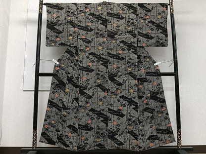 平和屋着物■上質な小紋 絞り 草花文 橘 黒地 正絹 逸品 CABF8218xi